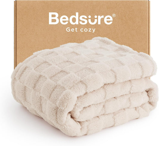 Bedsure GentleSoft Twin Blanket for Bed Light Beige - Super Soft Cozy Blankets for Women Men Girls, Cute Fuzzy Fleece Throws for Bedroom Couch, 60x80 Inches