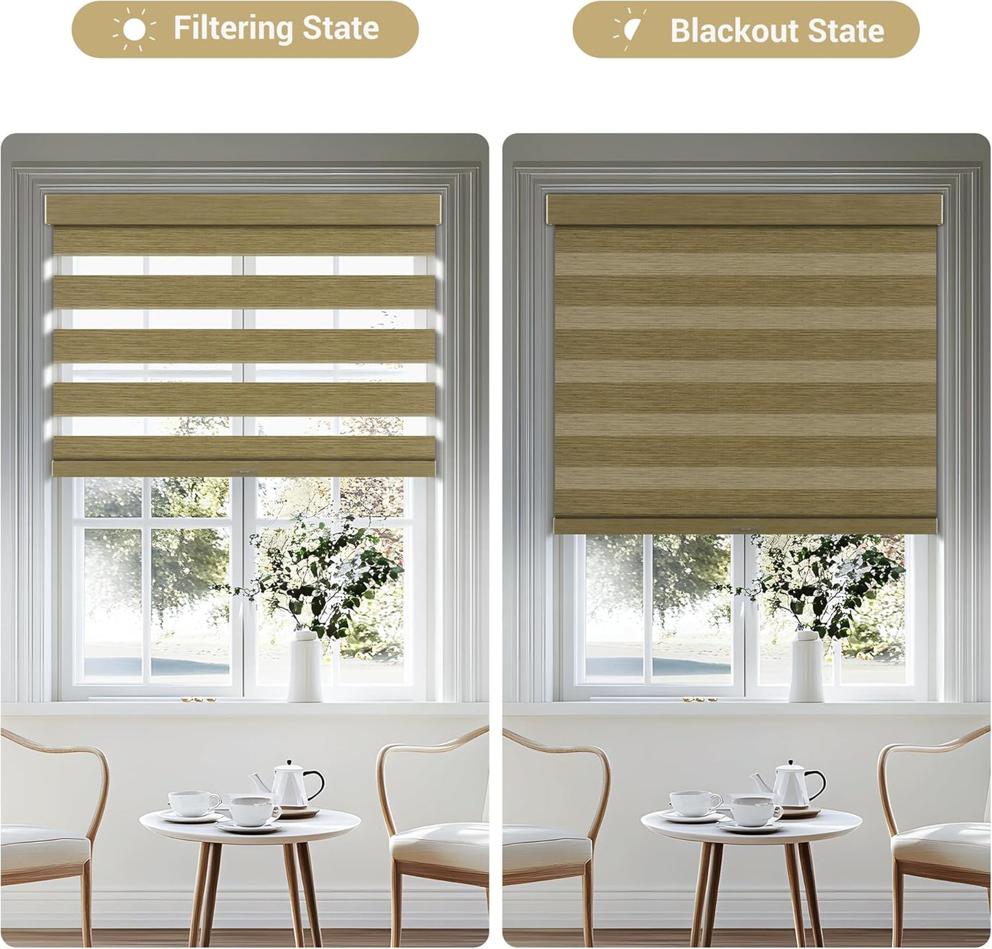 Cordless Zebra Blinds for Windows, Blackout Interior Blinds,Easy to Install,UV Protection,for Offices and Home,Custom Roller Shades, Mousse Light Bown,58" W x 80" H