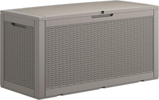 100 Gallon Deck Box Lockable Resin Outdoor Storage Box waterproof Outdoor Container for Patio Furniture Cushions, Pillow