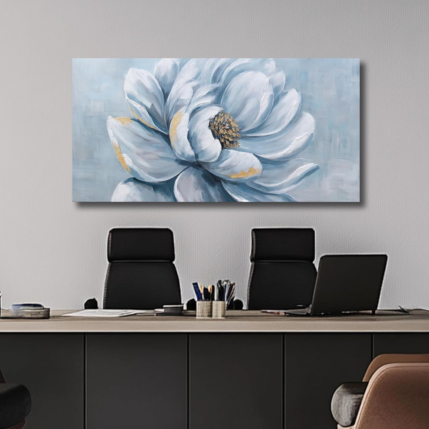 Belmrxne Flower Pictures Wall Decor White and Gold Wall Art Large Canvas Painting Modern Minimalist Artwork for Living Room Bedroom Dining Room Office Home Decor 30x60inch