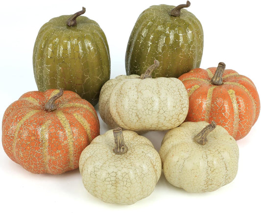 8Pcs Fake Pumpkins Fall Thanksgiving Decorations,Assorted Colors Plastic Pumpkins Home Decor, Artificial Mini Pumpkin for Decorating Autumn Harvest Outdoor Indoor Decor Centerpiece Table Decorations
