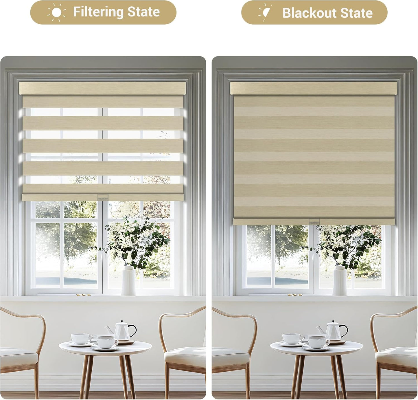 Cordless Zebra Blinds for Windows, Blackout Interior Blinds,Easy to Install,UV Protection,for Offices and Home,Custom Roller Shades, Mousse Beige,38" W x 56" H