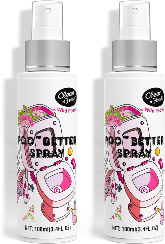 Clean-n-Fresh Toilet Spray, Wild Peony Scent, Bathroom Odor Eliminator & Air Freshener For Room, Trash Cans, Shoes, Fabrics, 3.4 Fl Oz(2 Pack)