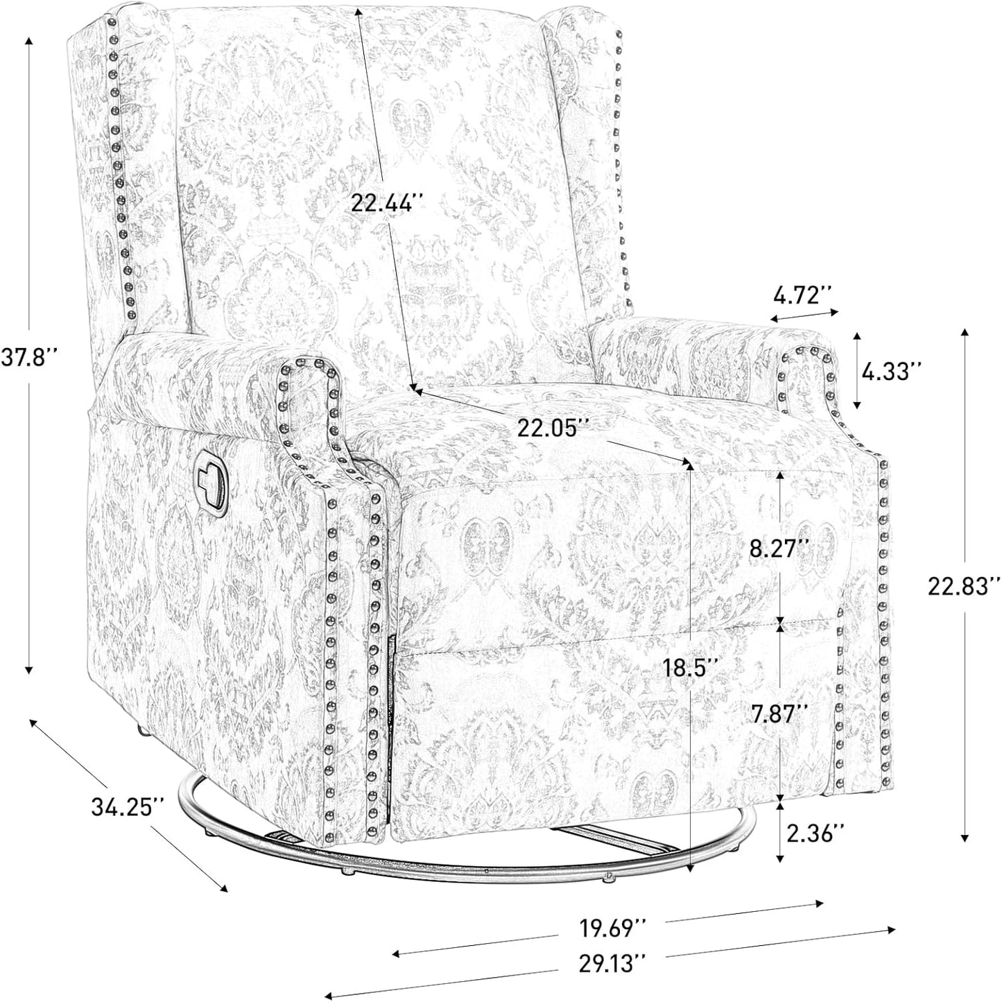 UIXE Swivel Rocker Manual Recliner Chair, Wingback Swivel Glider Fabric Nursery Reclining Sofa Chair, High Back Upholstered Arm Chair for Living Room Bedroom - Peacock Blue