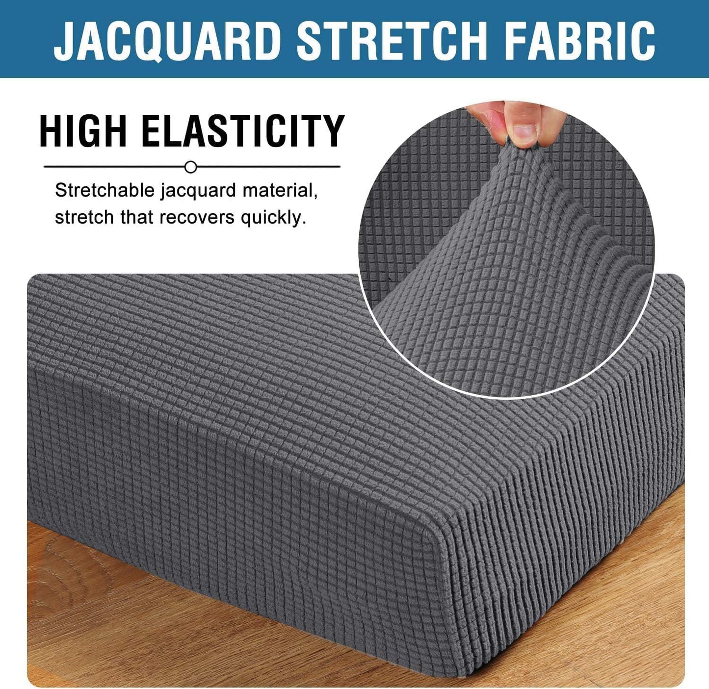 H.VERSAILTEX Super Stretch Individual Chaise Cover Sectional Couch Covers for L Shaped Sofa Both Left/Right Featuring Thick Jacquard Textured Twill Fabric (1 Piece Chaise Cover Large, Grey)
