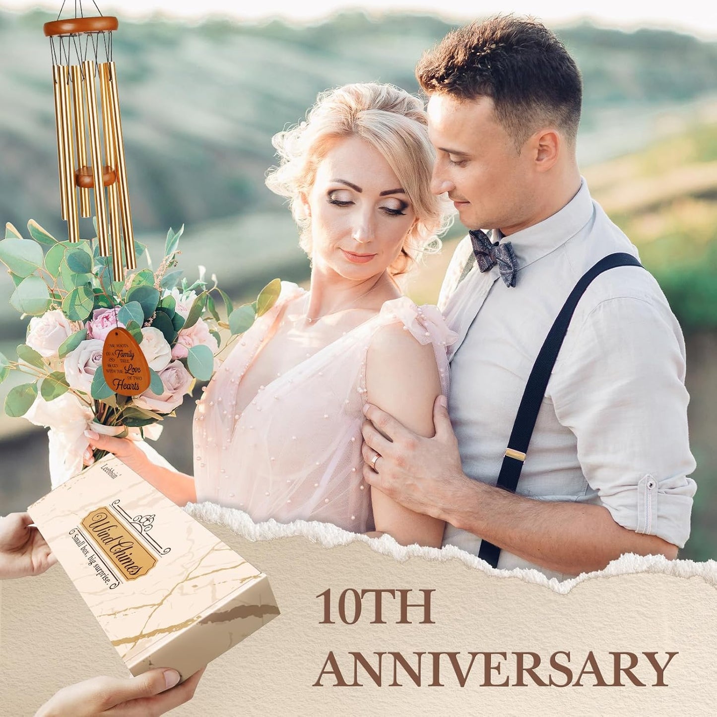 10th Anniversary Wind Chime, 10th Anniversary Romantic Gifts for Him, Her, Couple, Men, Women, Wife, Husband, Newlywed, Aluminum Anniversary's Keepsake Gifts Ideas