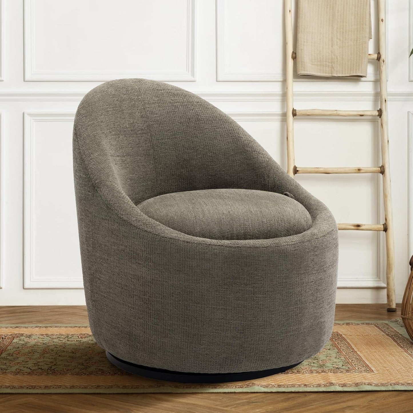 COLAMY Swivel Accent Chair, 360° Swivel Chair with Hidden Storage, Modern Small Barrel Swivel Armchair for Living Room/Bedroom, Green