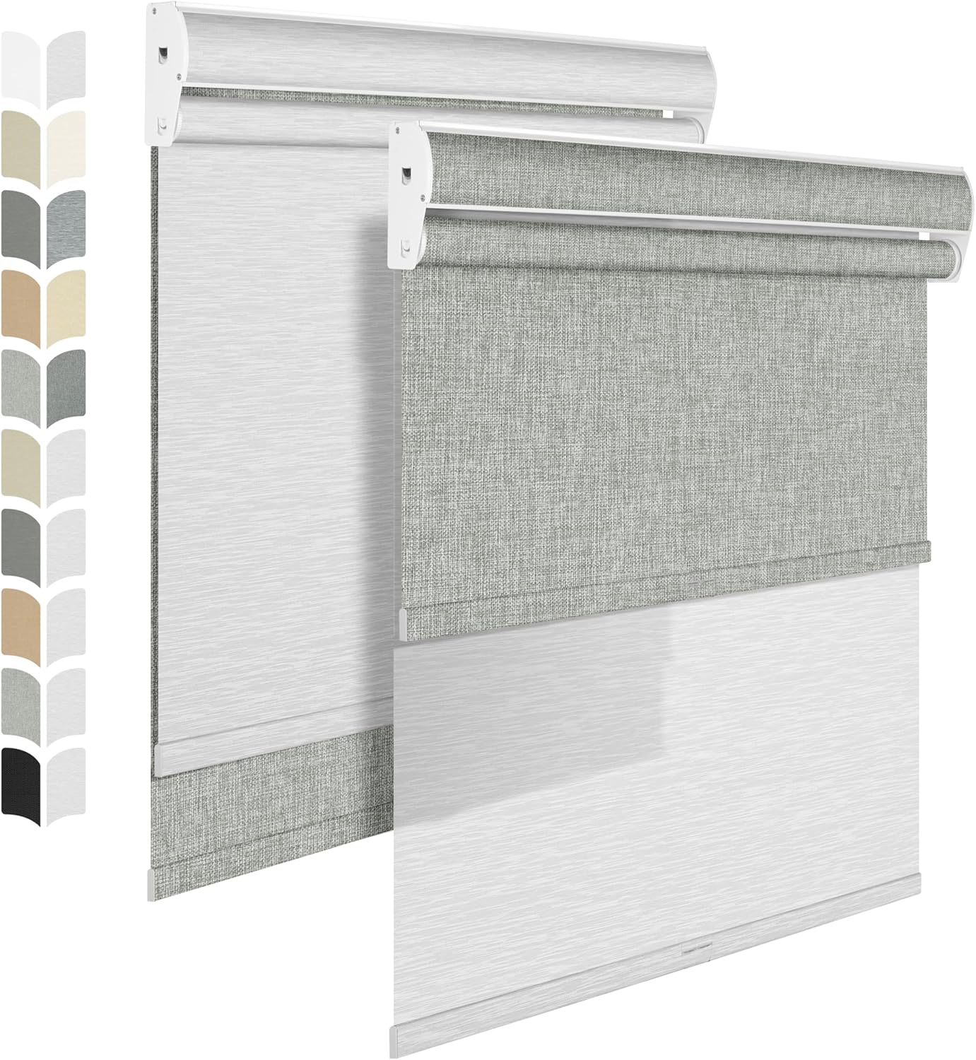 BERISSA Cordless Dual Roller Shades with Cassette Valance,Double Window Shades Blackout and Light Filtering Shades,Day and Night Roller Shades for Home Office Door.Linen Grey and White.35 W x 44" H