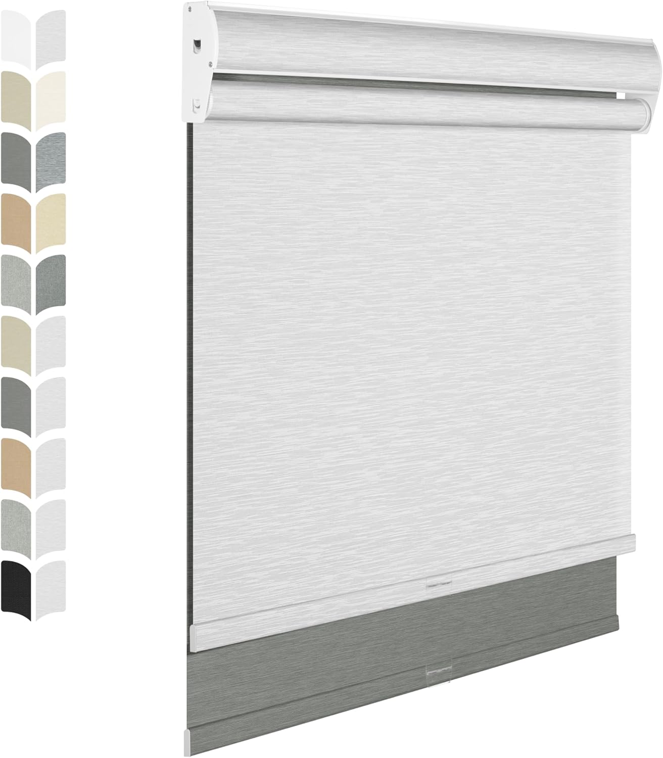 BERISSA Cordless Dual Roller Shades with Cassette Valance,Double Window Shades Blackout and Light Filtering Shades,Day and Night Roller Shades for Home Office Door.Grey and White.50 W x 80" H