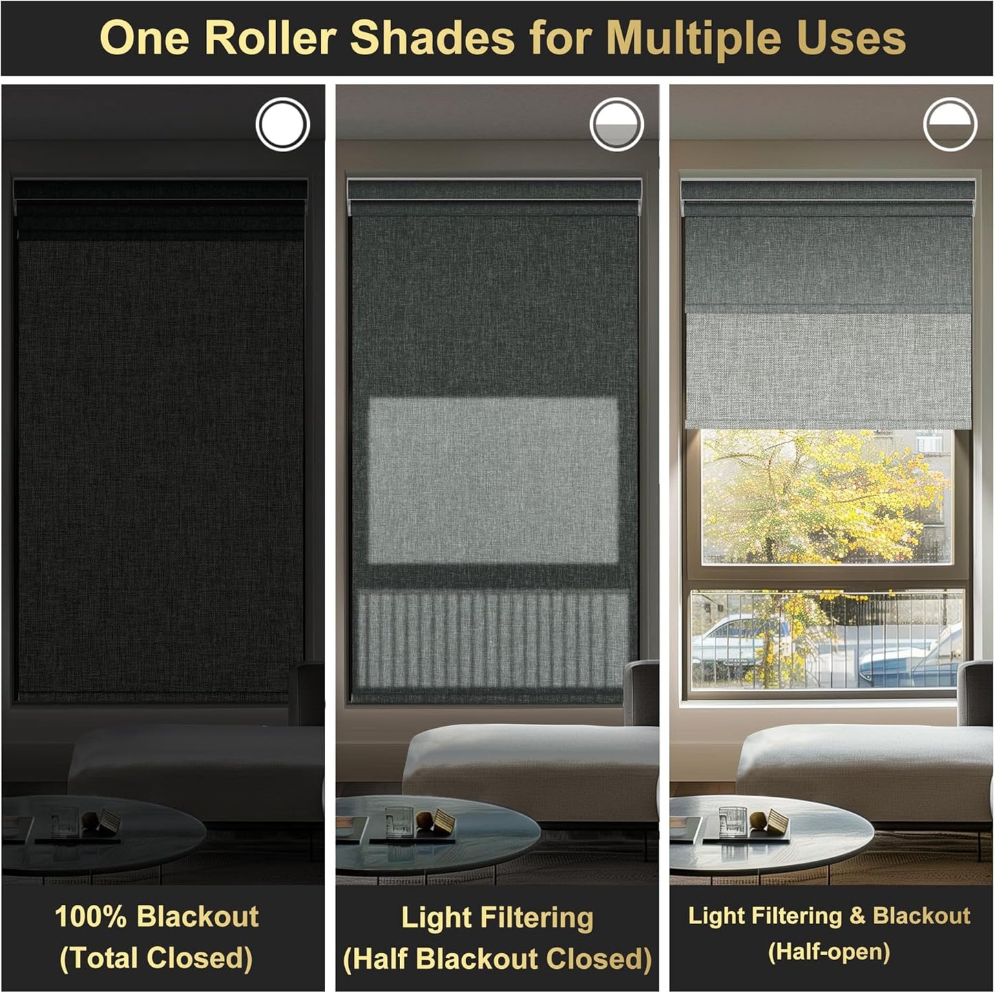 BERISSA Dual Roller Shades with Cassette Valance, Blackout and Light Filtering, Day and Night Shades for Home Office Door. Linen Grey. 37 W x 64" H