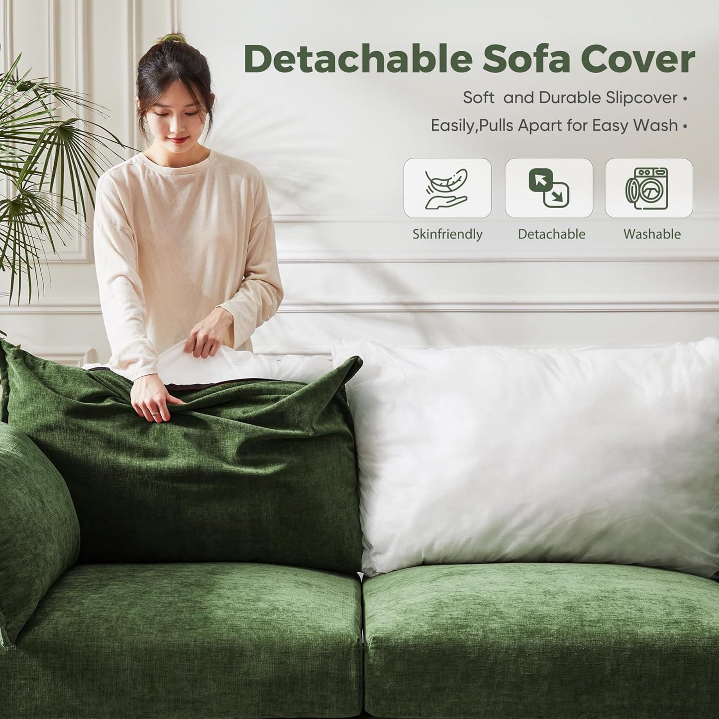 134.6" Oversized Modular Sectional Sofa, Large 6 Seater U Shaped Couch Deep Seat for Living Room, Apartment - Chenille Green