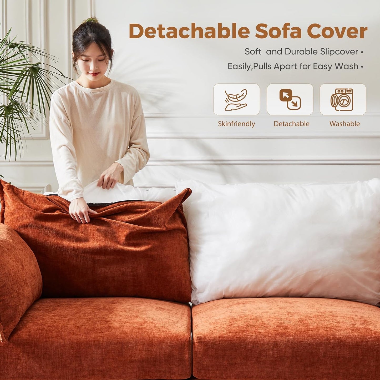 136.4" Oversized Modular Sectional Sofa, L Shaped Convertible Couch with Movable Ottoman, Large 7 Seat Corner Couches for Living Room Deep Seat Terracotta Chenille