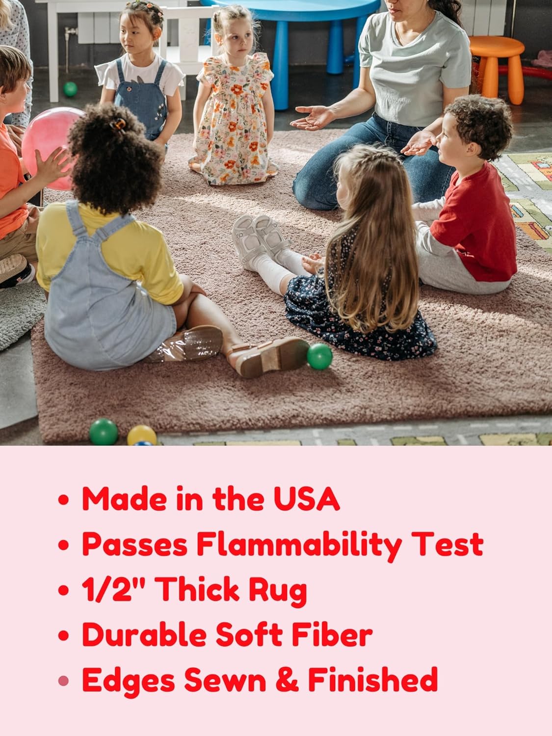 KOECKRITZ Soft and Colorful Kids Classroom Area Rugs (Passes Flammability Pill Test) Many Sizes and Bright Colors to Select from (7' Round, Tangerine)