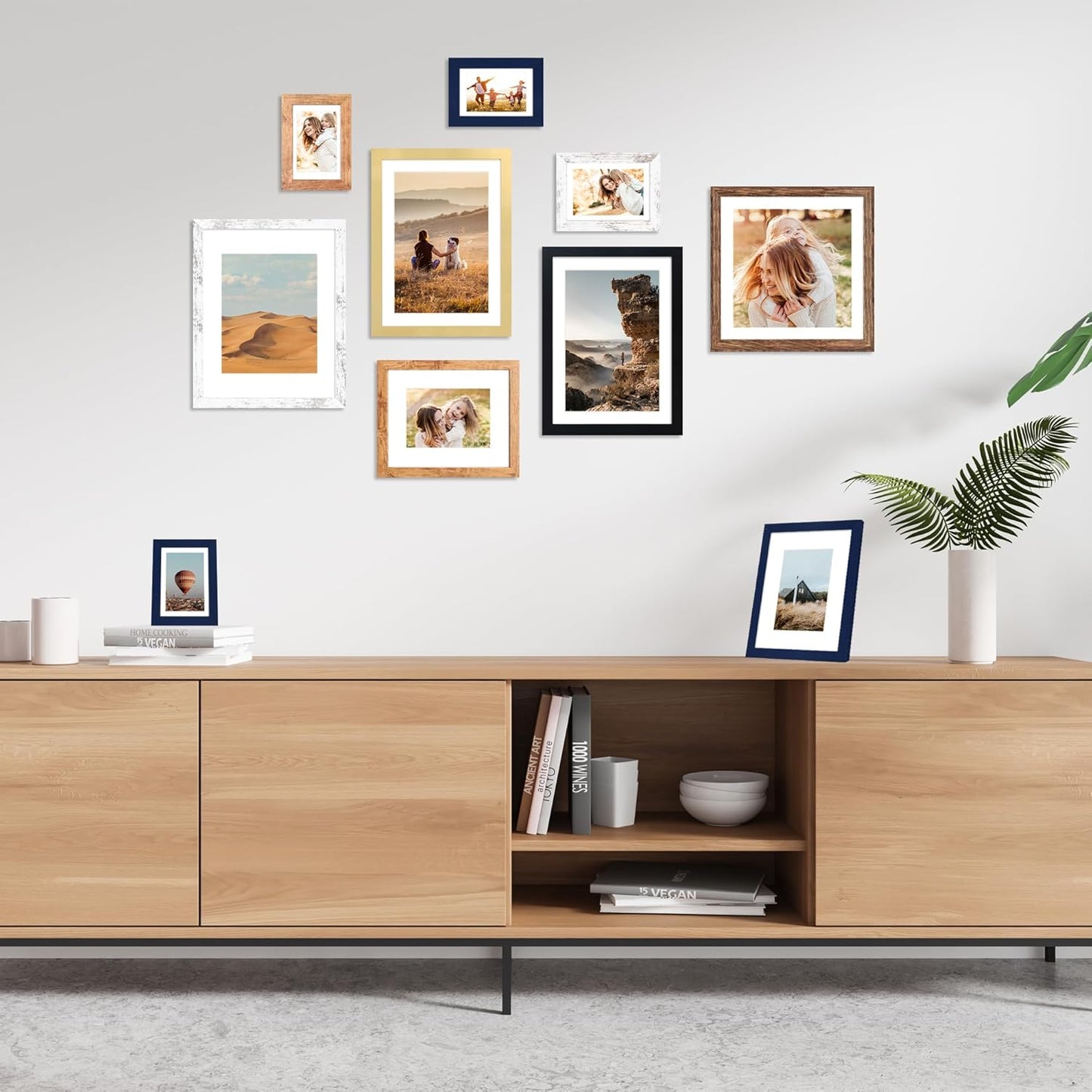 12x12 Picture Frame Set of 4, 12 x 12 Wood Photo Frames with Mat for 10x10 or 30x30cm Diamond Painting Art, Wooden Frame with Real Glass Cover for Wall and Tabletop Display,Rustic Brown