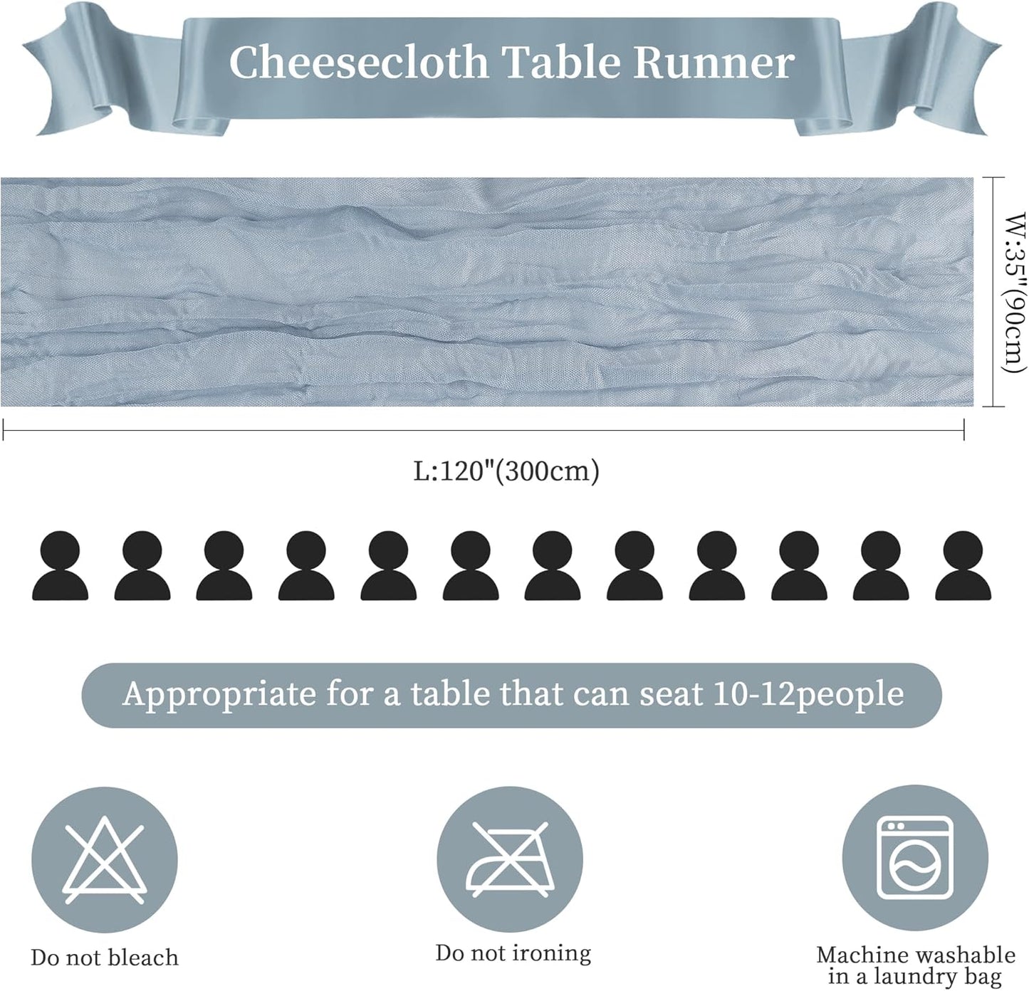 12 Pack Dusty Blue Cheesecloth Table Runner 10FT Long Boho Gauze Table Runner Rustic Sheer Runner for Wedding Bridal Baby Shower Birthday Party Table Decor Thanksgiving Christmas Decorations