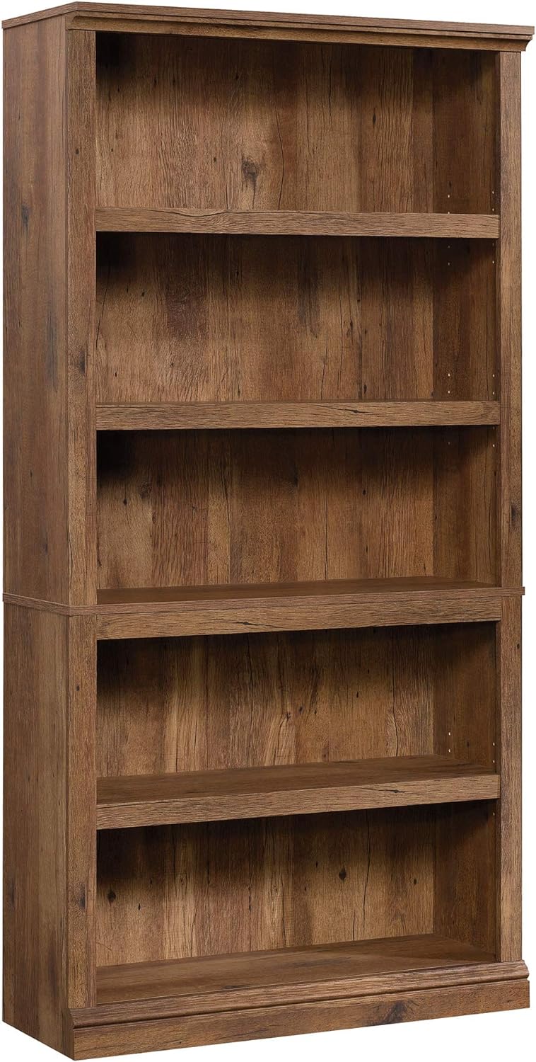 Sauder 5 Tier Book Shelf Wooden Bookcase Multipurpose Bookshelf for Home Office, Living Room, in Vintage Oak