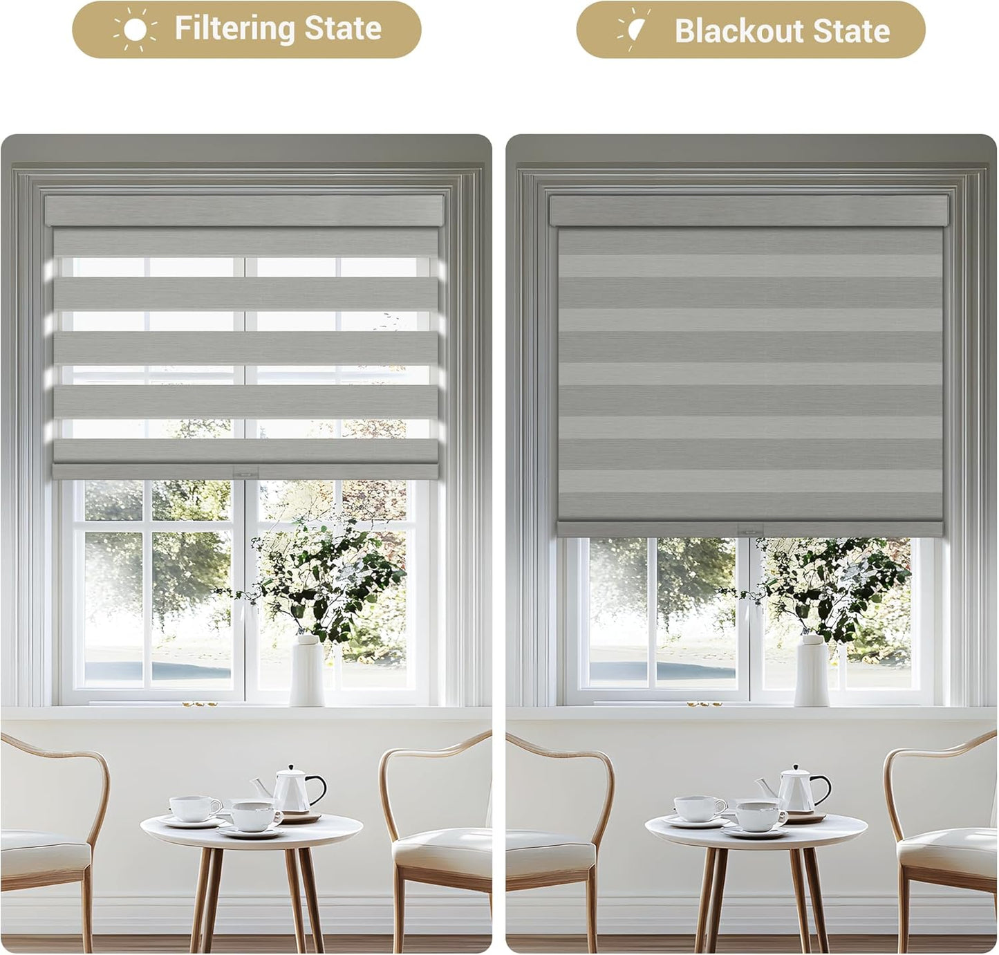 Cordless Zebra Blinds for Windows, Blackout Interior Blinds,Easy to Install,UV Protection,for Offices and Home,Custom Roller Shades, Mousse Light Grey,49" W x 80" H