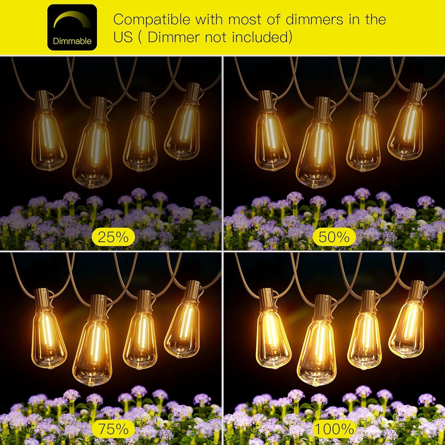 OHLUX 120FT Outdoor String Lights, 62 ST38 Edison LED Bulbs, E12 Base, 2200K Cafe Warm Color, Max.Connectable 14 Strands, Anti-Fall & Waterproof, Dimmable, Hanging for Outside Patio Backyard Bistros