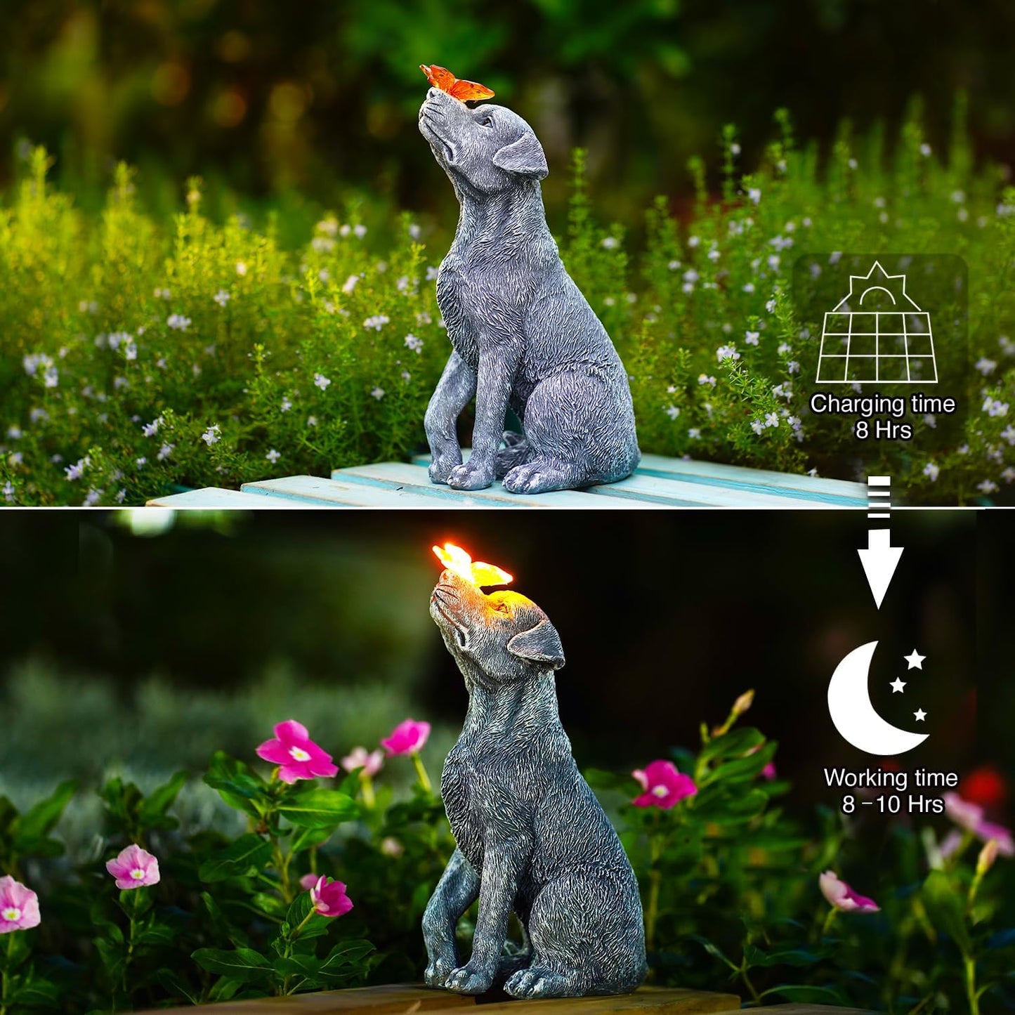 Goodeco Dog Statue with Butterfly - Ideal Gifts for Dad, Mom or Birthdays, Beautifully Crafted Outdoor Decorations to Wow Your Guests