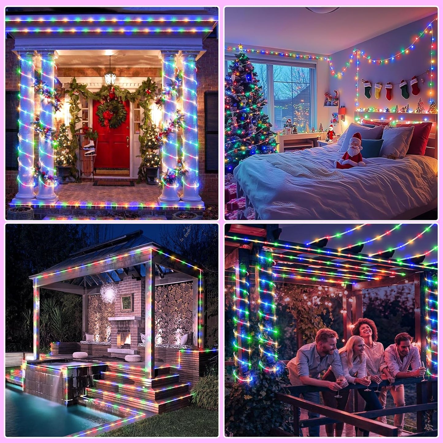100FT 300 LED Rope Lights Outdoor, Connectable and Flexible Tube Lights with 8 Modes, Waterproof Indoor Rope Lighting for House, Deck, Garden, Backyard, Patio, Pool, Tree Decorations - Multicolor