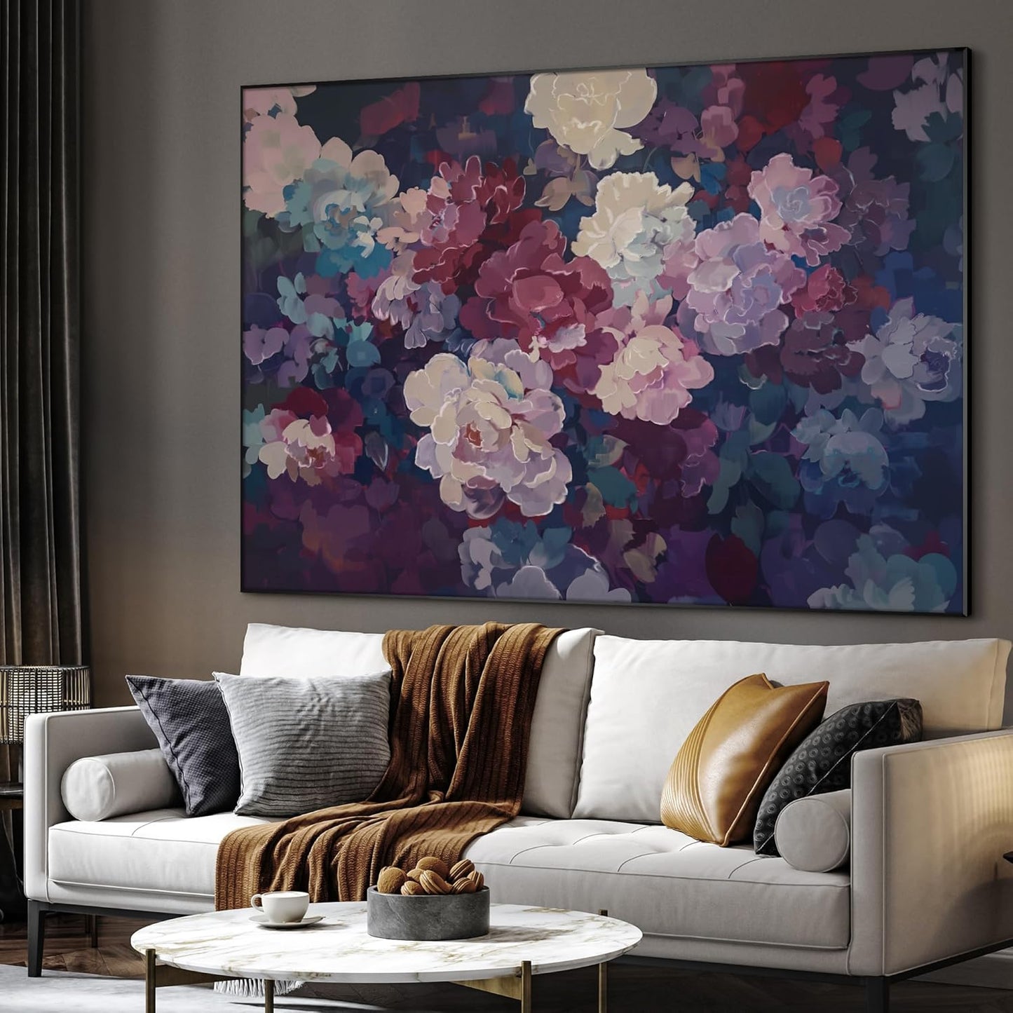 SIGNWIN 60"x72" Extra Large Framed Wall Art Bold Peony Bloom in Colorful Impressionist Style, Lush Floral for Home Living Room Bedroom Decor (Frame Assembly Required)