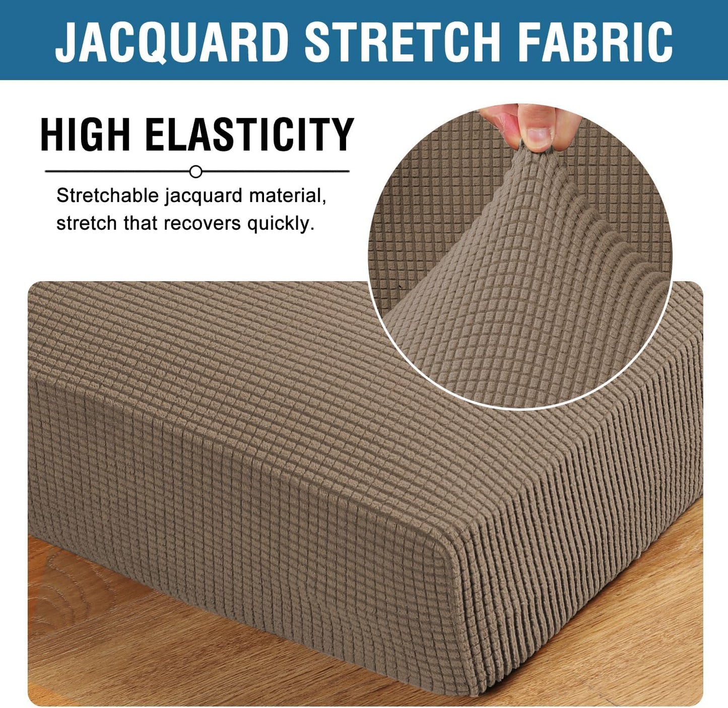 H.VERSAILTEX Super Stretch Individual Seat Cushion Covers Sofa Covers Couch Cushion Covers Slipcover Sets Thick Jacquard Textured Twill Fabric (1 Piece Loveseat Cushion Cover, Macchiato)