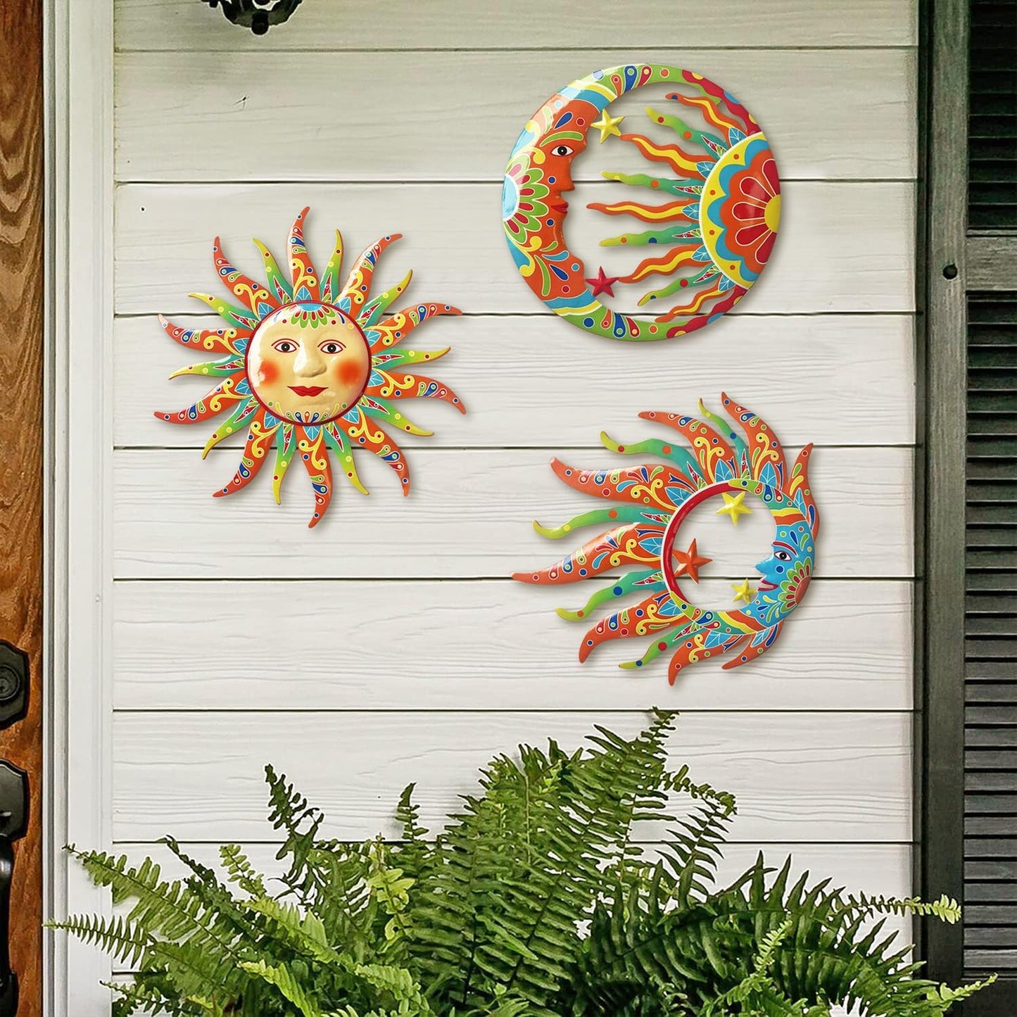 Limygus 3D Print Sun Wall Hanging, Wall Sculpture, Metal Wall Art Indoor/Outdoor Decor - 9” Colorful Rustproof Wall Sculpture - Ideal for Bedrooms, Gardens, Homes, Patios and Farmhouses, Set of 3