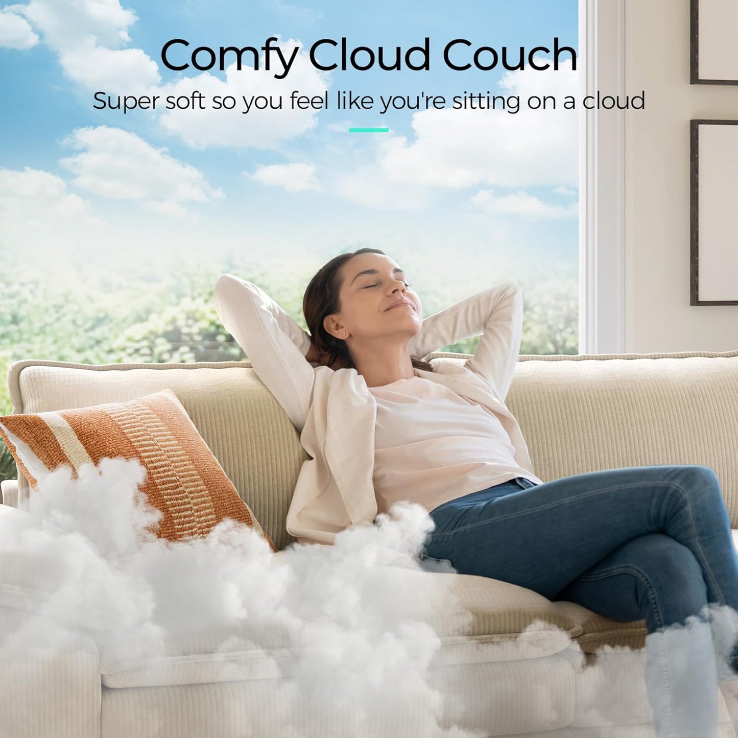 LINSY HOME Sectional Loveseat Sofa - 90'' Oversized Corduroy Cloud Couch Soft Modern Comfy Green Loveseat Couch Deep Seat Couches for Living Room Bedroom Apartment Office, Beige