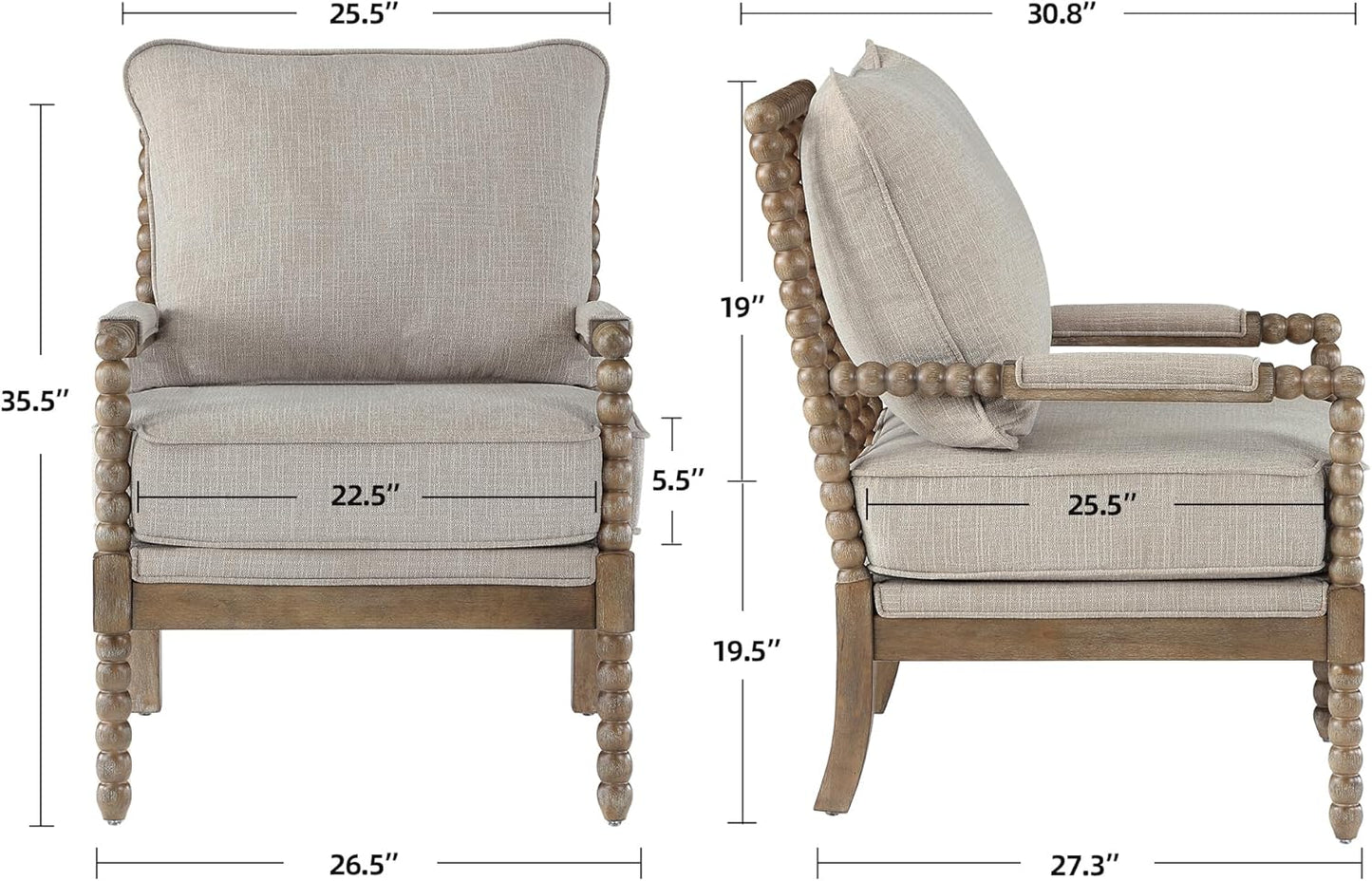DUHOME Linen Fabric Spindle Accent Chair with Wood Frame,Modern Accent Chairs with Padded Spring Seat and Brushed White Base for Living Room Bedroom Farmhouse Home Office Belcony