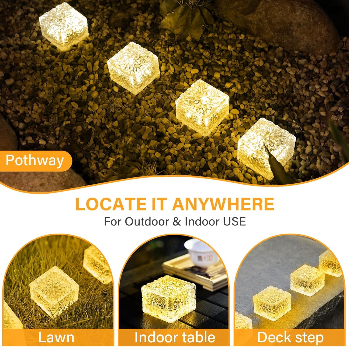 Solar Brick Lights Outdoor Solar Lights Outdoor Waterproof Patio Brick Lights Garden Decor for Outside 6 Packs for Patio,Yard,Walkway,Pathway Decor