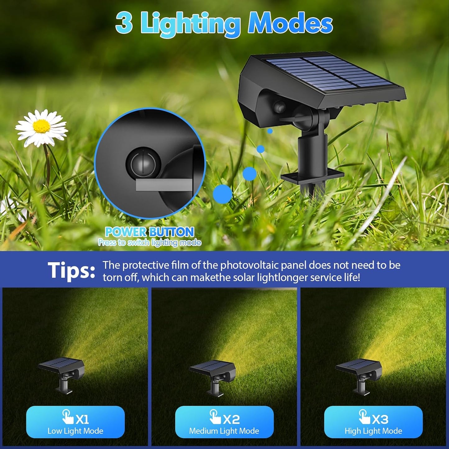 NYMPHY Solar Lights Outdoor Waterproof IP68, 56 LED 3 Lighting Modes Solar Powered Garden Yard Spot Solar Lights for Christmas Outside Landscape- 6 Pack (Warm White)