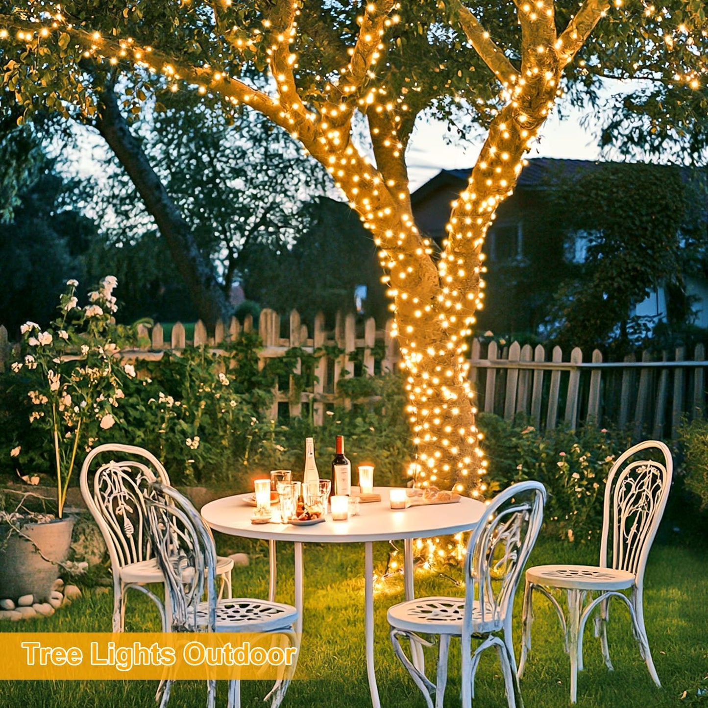 JMEXSUSS 168FT 600 LED Christmas Lights Outdoor Waterproof 8 Modes Indoor String Lights for Outside Warm White Christmas Tree Lights Plug in for Bedroom Wedding Party Holiday Classroom Decorations