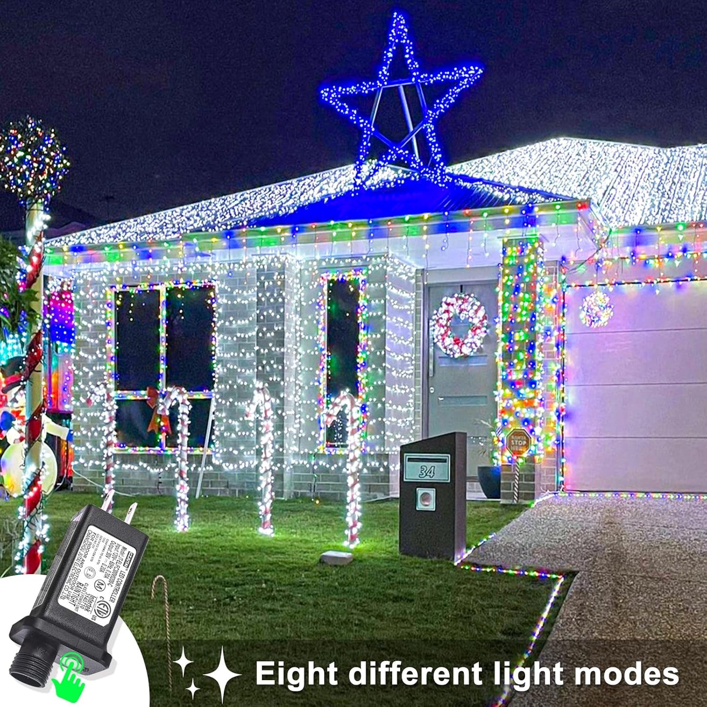 132FT 400 LED White String Lights Indoor Bedroom, 8 Modes White Christmas Lights Outdoor Clear Wire, Plug in Twinkle Fairy Lights for Bedroom Wedding Tree Christmas Decorations