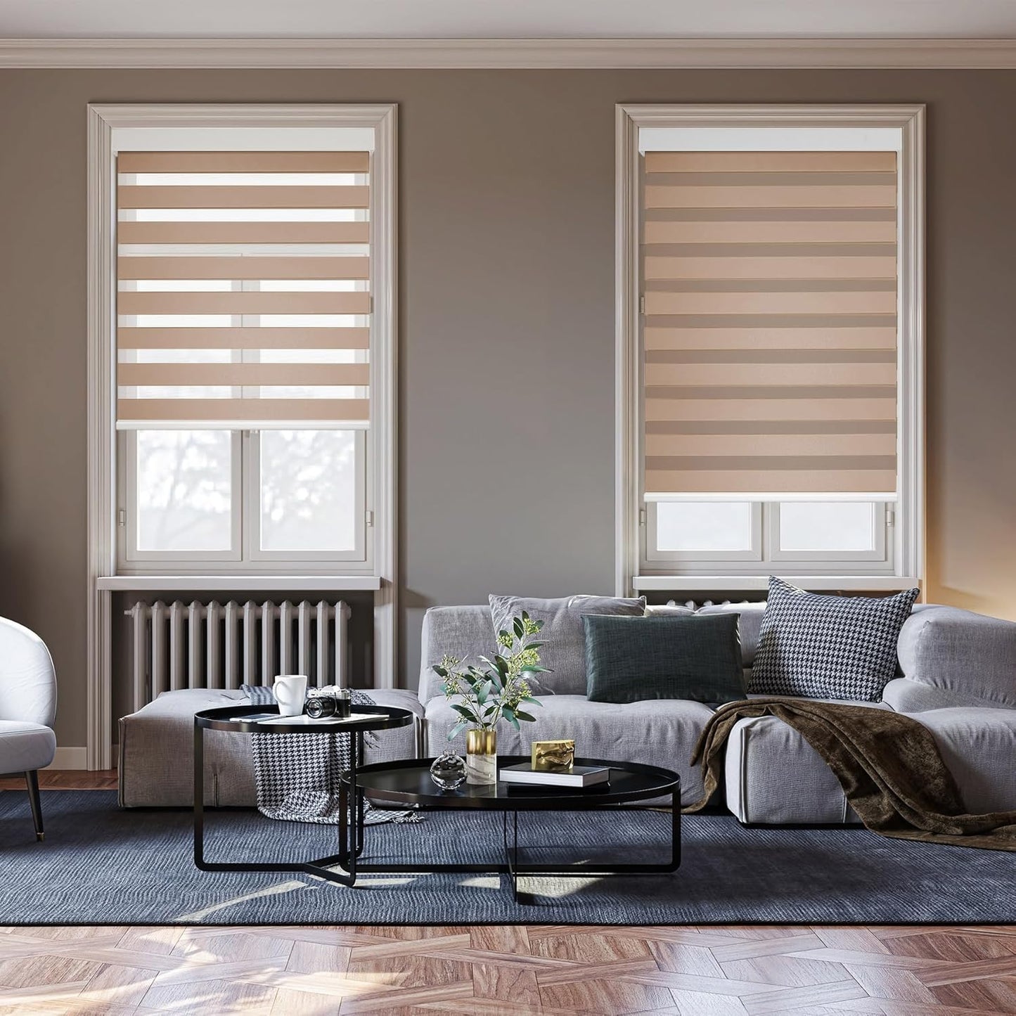 HESTIA Cordless Zebra Blinds Light Filtering Roller Shades UV Blocking Blackout Privacy Indoor Window Blind for Home Office Day and Night, Beige,31" W x 60" H