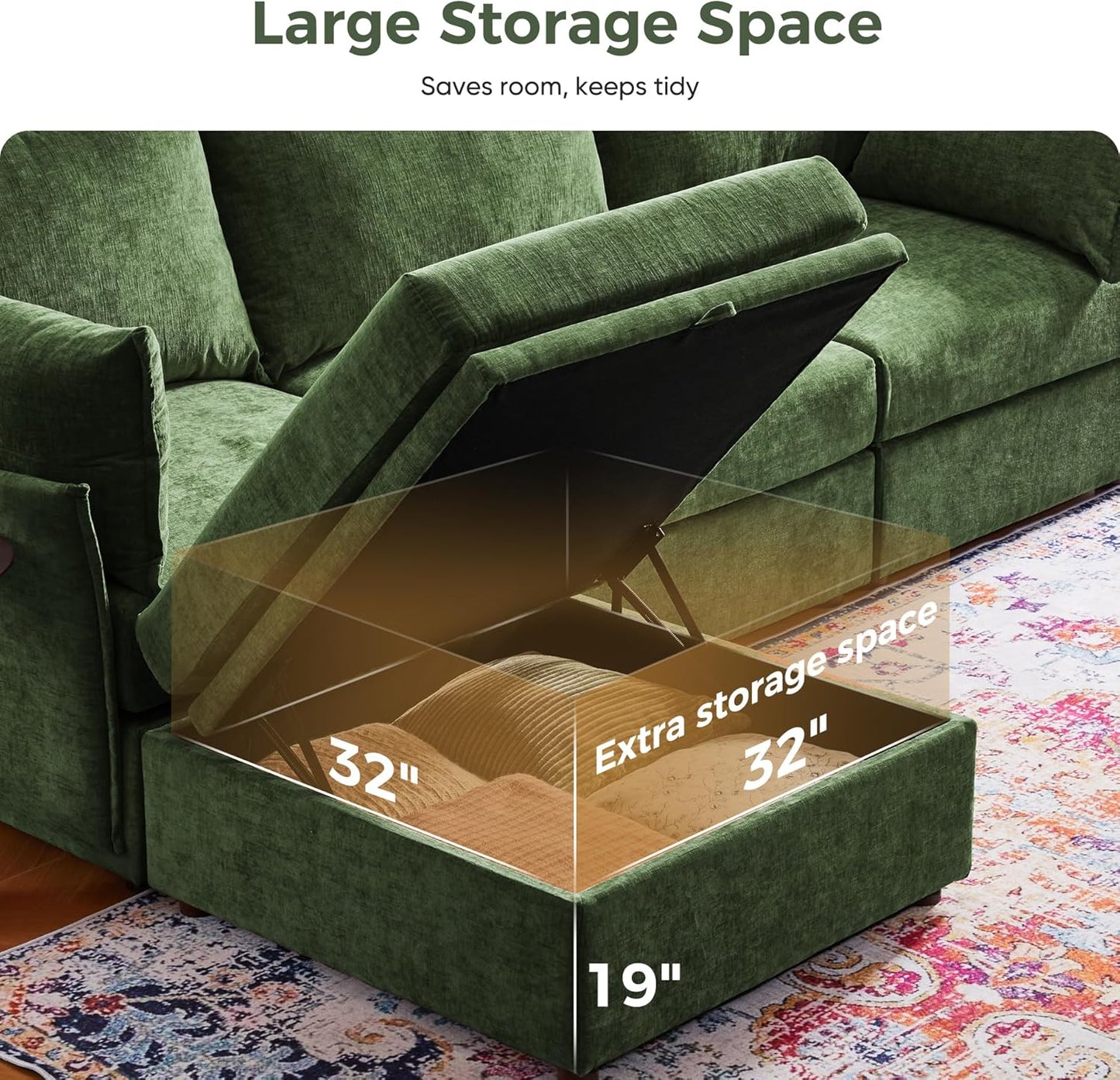 166.6" Oversized Modular Sectional Sofa, U Shaped Convertible Couch with Movable Ottoman, Large 8 Seat Corner Couches for Living Room Deep Seat Green Chenille
