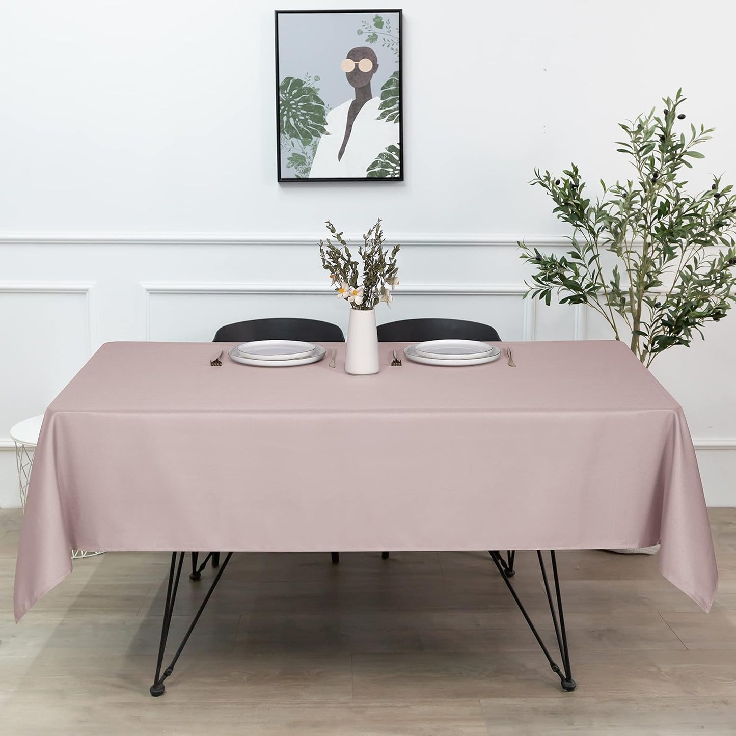 sancua Rectangle Tablecloth - 70 x 90 Inch - Stain and Wrinkle Resistant Washable Polyester Table Cloth, Decorative Fabric Table Cover for Dining Tables, Buffet Parties and Camping, Blush