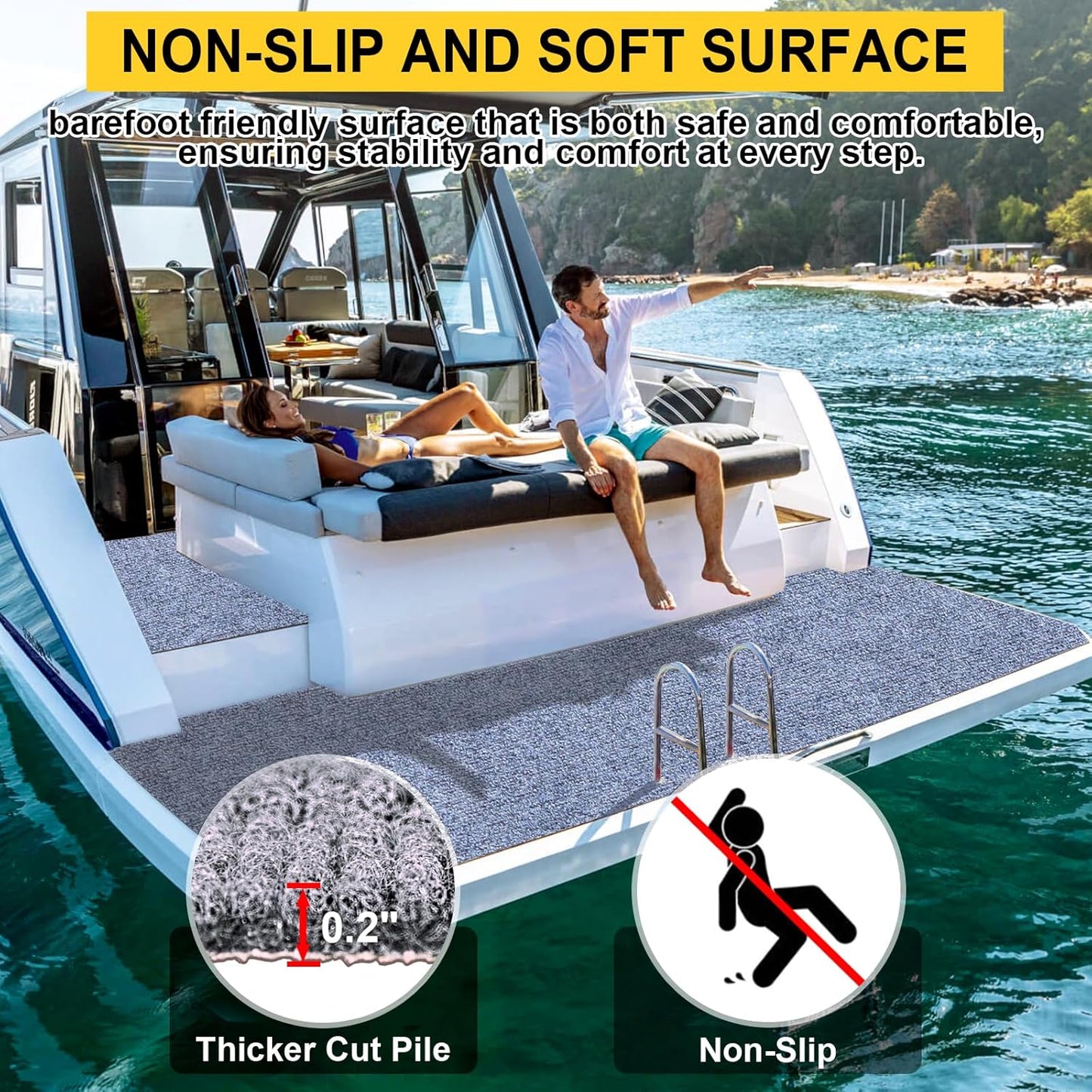 Marine Carpet,6 FT x 14 FT Blue-Gray Indoor Outdoor Carpet 0.2" Thick Boat Carpet with Water-Proof TPE Backing, Non-Slide Outdoor Marine Carpet Roll for Home, Patio, Porch, Deck