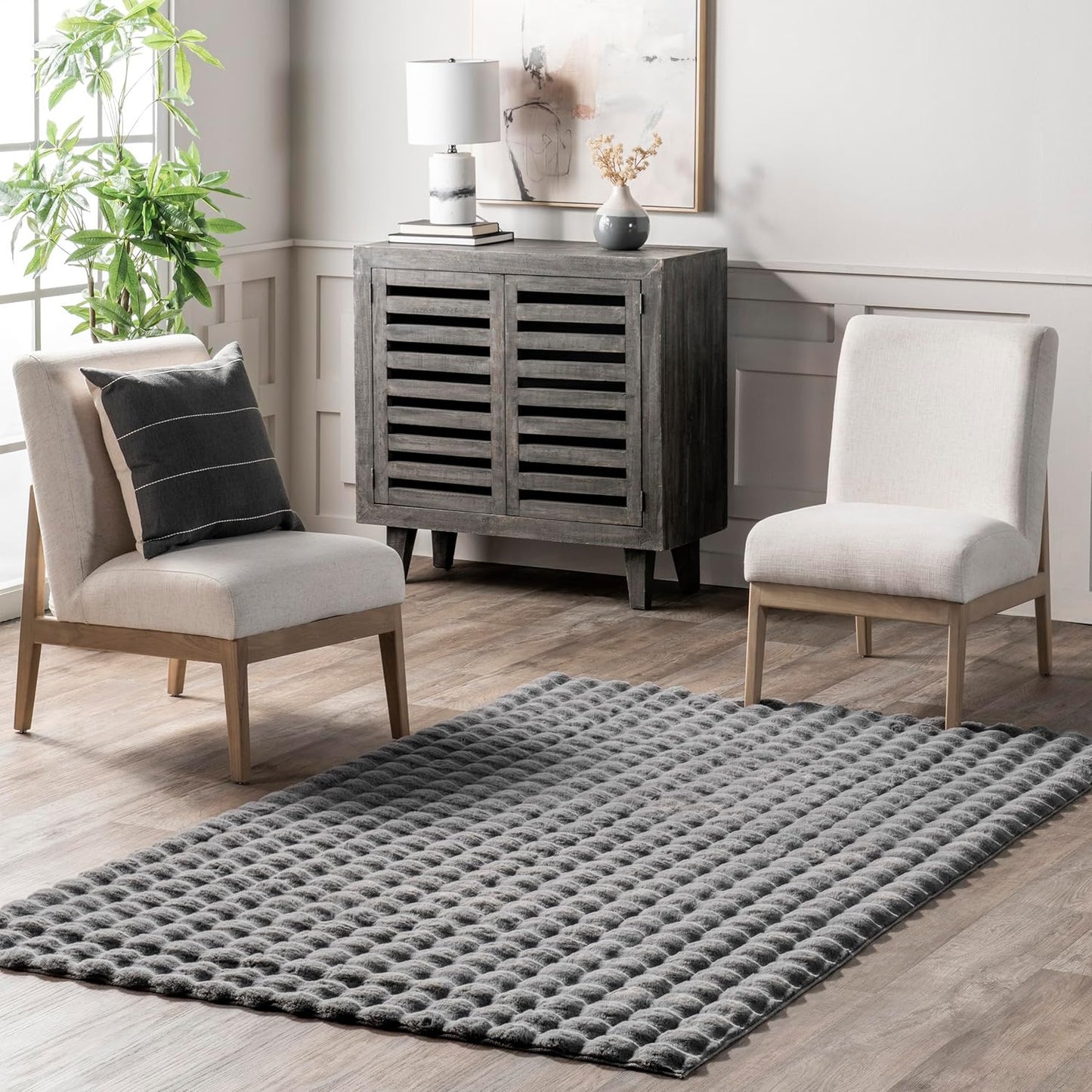 nuLOOM 3'9' x 6' Cozy Plush Area Rug, Machine Washable, Non-Slip, Soft Fluffy Shag Carpet for Living Room Bedroom Kids Nursery Home Decor, Jeni Dark Grey