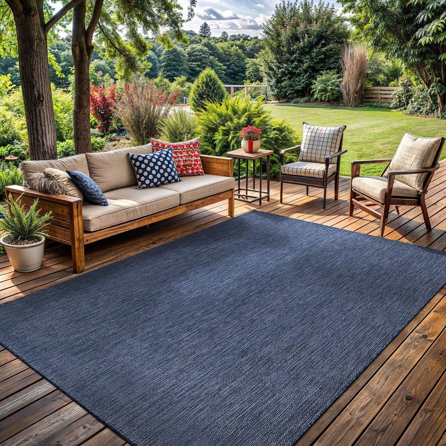 Washable Indoor Outdoor Rug 9x12 Weather Resistant Area Rugs Modern Solid for Porch Deck Balcony Backyard Patio Outside Carpet (9 X 12 Azure Blue)