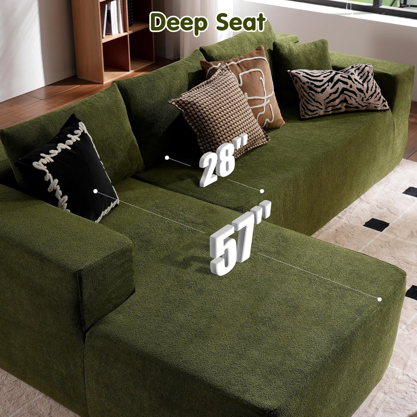 ovios 104" Cloud Sectional Couch with L-Shape Chaise,Modern Modular Sofa with Deep Seat, Upholstered Couches for Living Room Bedroom,No Assembly Required, Green (Cloud Velvet)