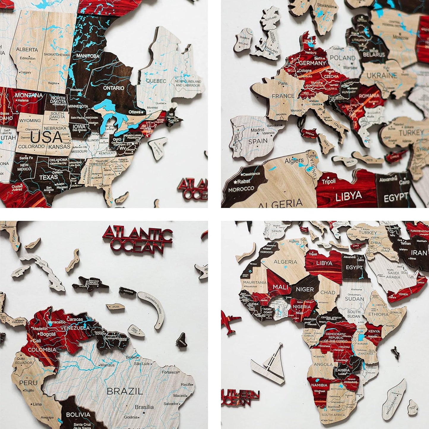 Handmade 3D Wood World Map Wall Art Large Wall Decor Track Your World Travels - Special For Home, Kitchen And Office (Large, Urban)