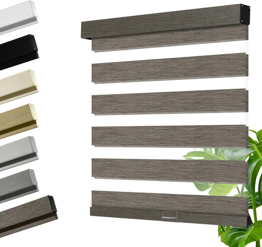 Cordless Zebra Blinds for Windows, Blackout Interior Blinds,Easy to Install,UV Protection,for Offices and Home,Custom Roller Shades, Mousse Dark Bown,65" W x 56" H