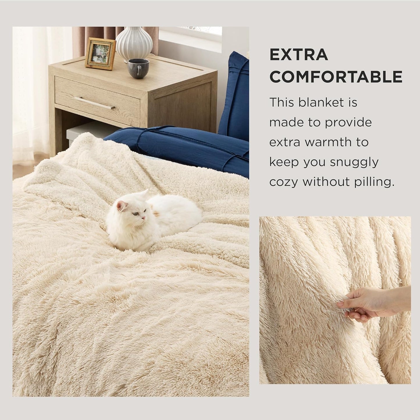 Bedsure GentleSoft Fluffy Beige Throw Blanket for Bed, Faux Fur Gifts Beige Decor Light Tan Khaki Blanket Neutral Decoration for Home, Soft Cozy Fuzzy Plush Thick Warm Sherpa Fleece Cute Stuff, 50x60