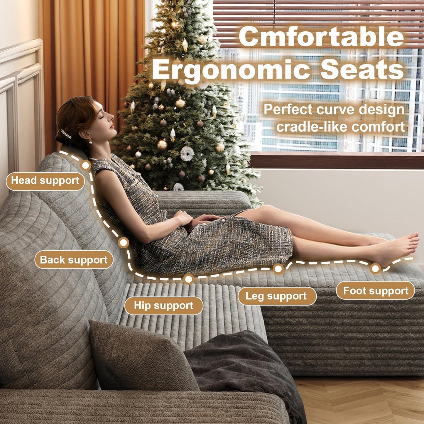 108" Sectional Couches for Living Room Modern Modular Sofa with L-Shape Couchs Upholstered Boneless Couch Deep Seat Sectional Couch with Chaise (Camel, Right Facing Chaise+2Seaters)