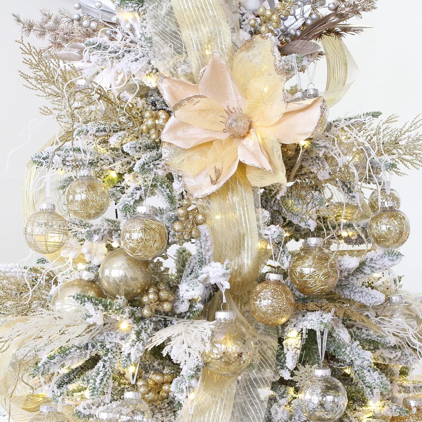 Sea Team Shatterproof Clear Plastic Christmas Ball Ornaments Decorative Xmas Balls Baubles Set with Stuffed Delicate Decorations (100mm/3.94 inch 16-Pack, Gold)
