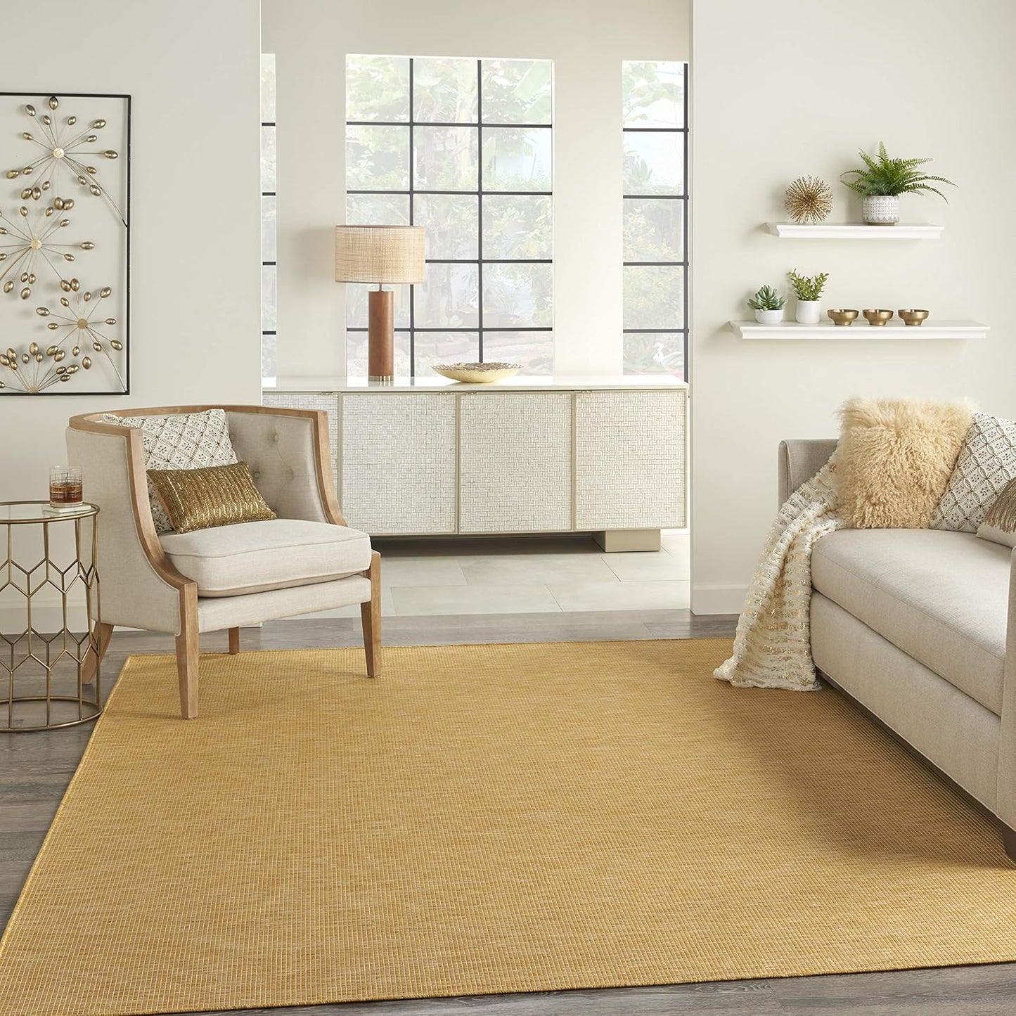 Nourison Home Positano Yellow 9' x 12' Area Rug, Modern, Solid, Indoor/Outdoor, Easy Cleaning, Non Shedding, Bed Room, Living Room, Deck, Backyard