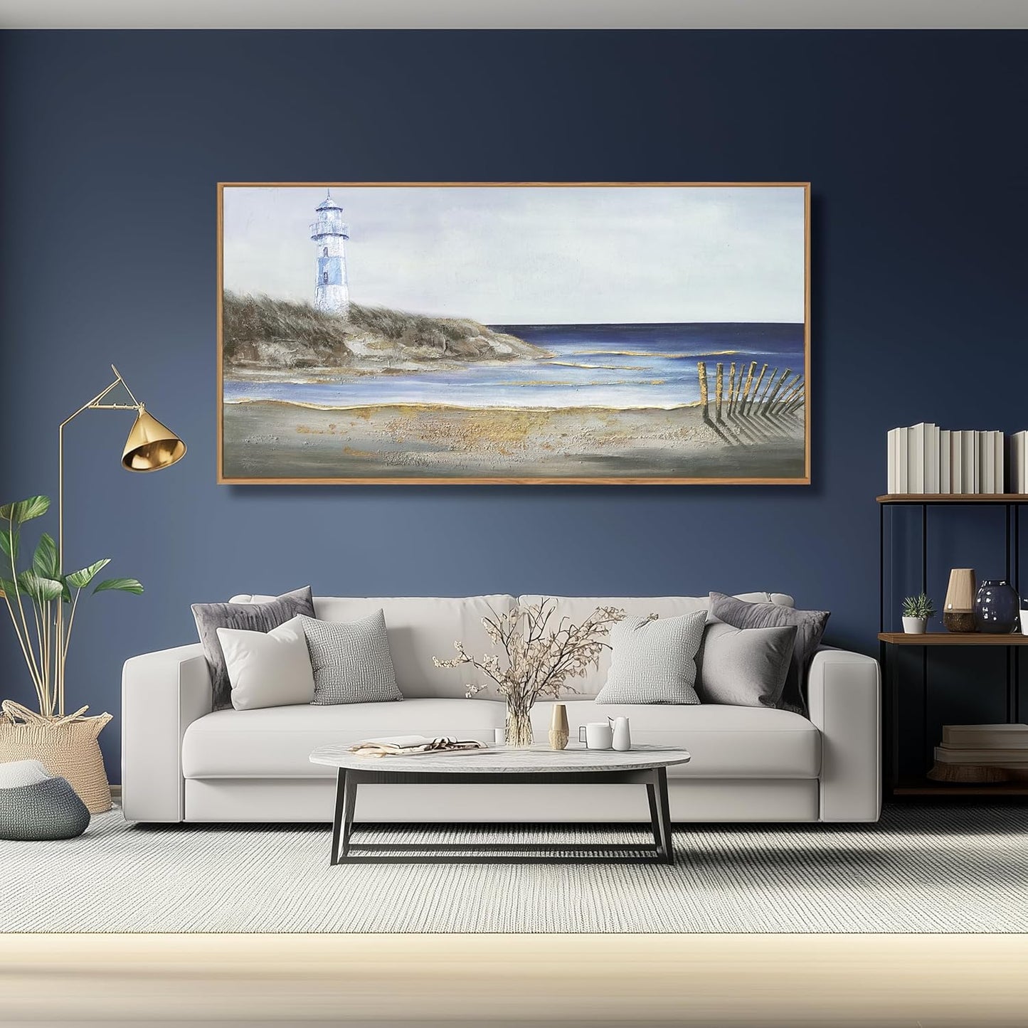 Yuaxker Large Ocean Wall Art Blue and Gold Wall Decor Framed Artwork Vogue Canvas Painting for Living Room Bedroom Dining Room Office Home Decor 30x60 Inch