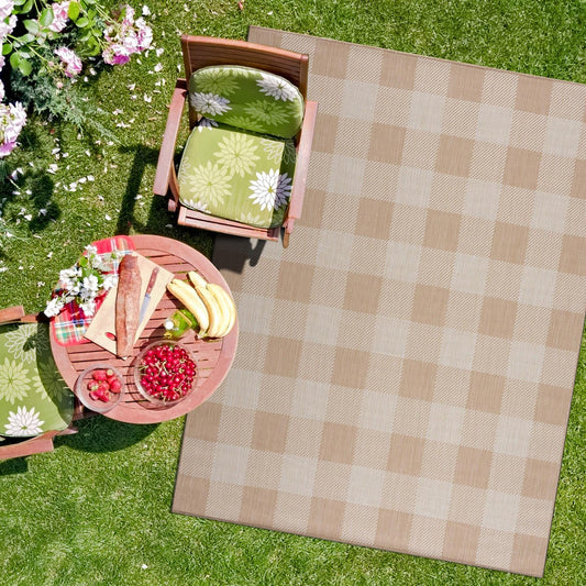 CAMILSON Outdoor Rug - Modern Area Rugs for Indoor and Outdoor Patios, Kitchen and Hallway mats - Easy Cleaning Non Shedding Washable Outside Carpet (8x10, Buffalo - Beige/White)