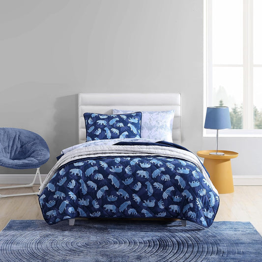Eddie Bauer - Twin Quilt Set, Reversible Kids Bedding with Matching Sham, Medium-Weight Toddler Bed Set, Dorm Essentials (Camp Camo Navy)