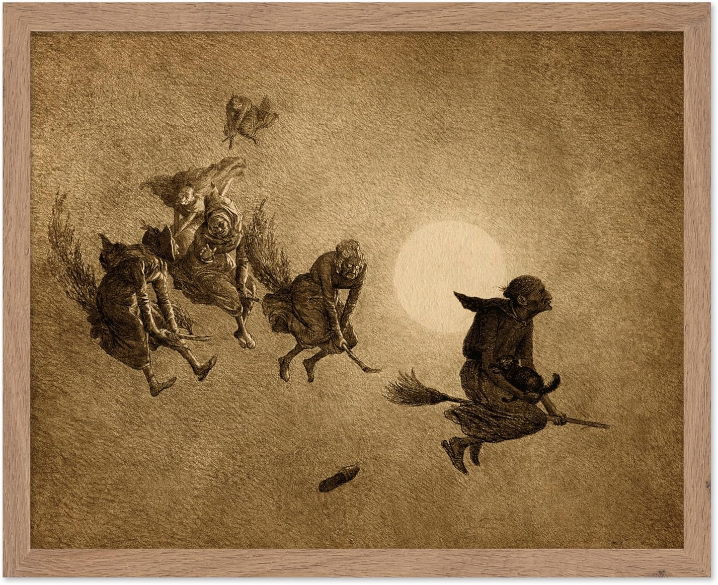Poster Master Vintage William Holbrook Beard Poster - Retro Occult Print - Gift for Gothic, Horror Fan - The Witches Ride, Pagan, Goth, Magic - Wall Decor for Bedroom, Dorm, 11x14 Beige Framed
